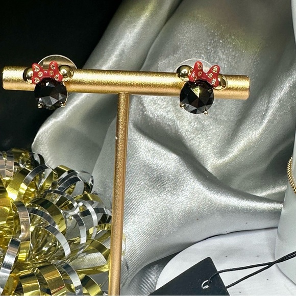NWT Disney x Kate Spade Minnie Mouse Earrings & Necklace Set | Gold Black Red CZ - Picture 5 of 12